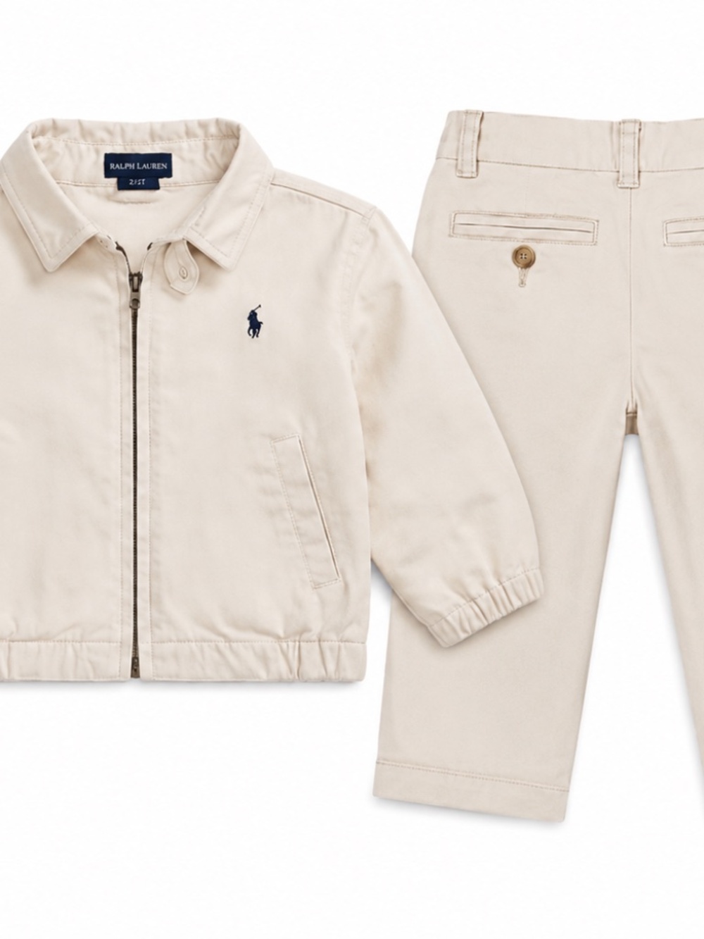 🔥 Polo Ralph Lauren 2T Light Khaki 2-Piece Set Jacket & Cargo Pants EUC